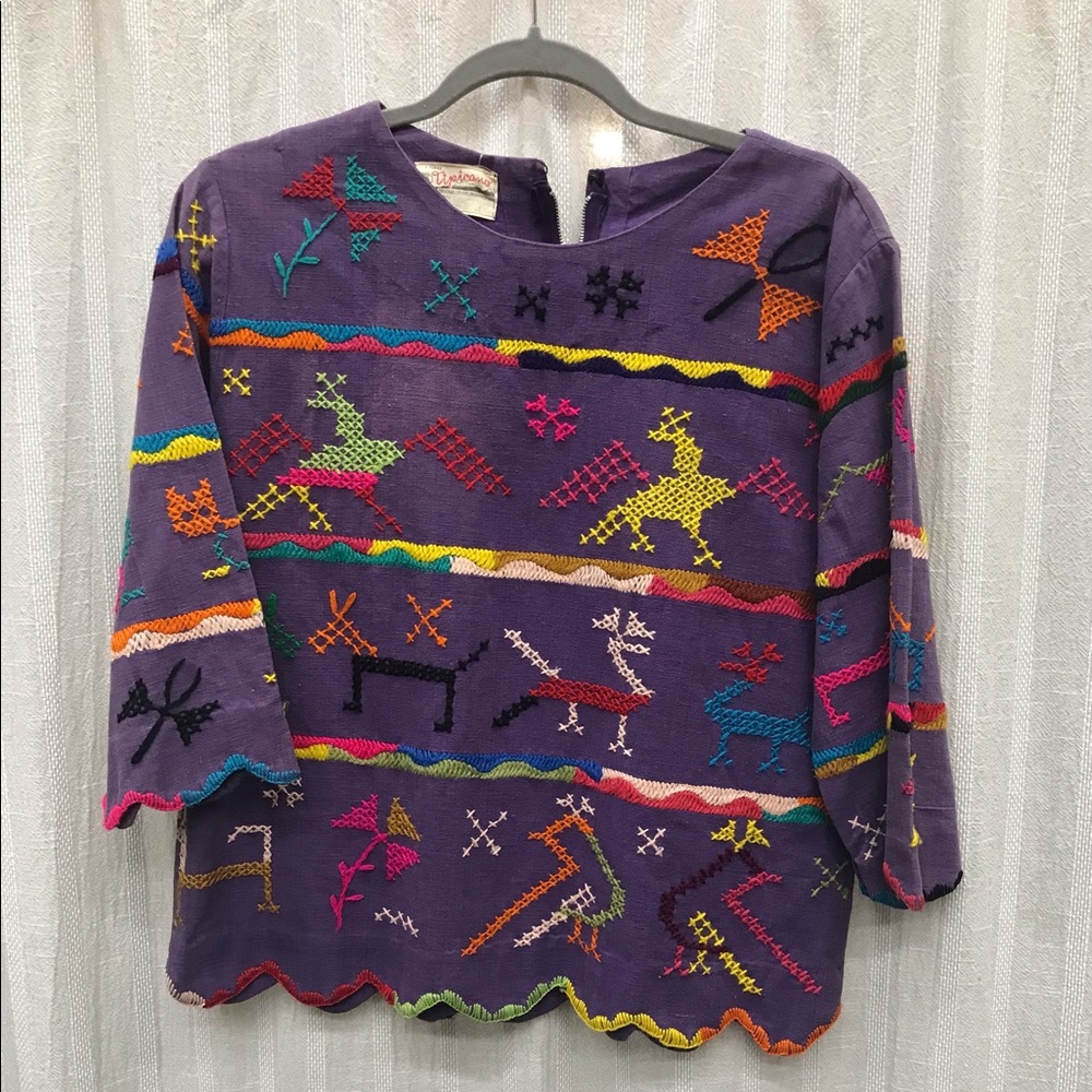 Tipicano size medium, vintage, long sleeve cotton top, purple, multi